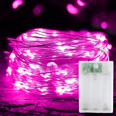 Indoor Battery Operated Pink Christmas Fairy Lights With Timer Copper Wire Starry Lights