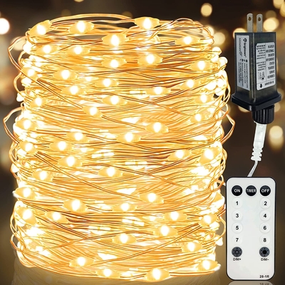 240V Warm White Christmas Fairy Lights With Remote Plug In Copper Wire Lights