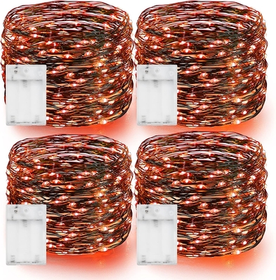 Bright Orange Copper Wire Fairy String Lights Battery Operated Halloween Decorations