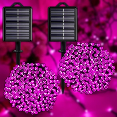 IP44 Solar Christmas String Lights Outdoor Pink With 8 Modes For Tree Garden Yard Decor