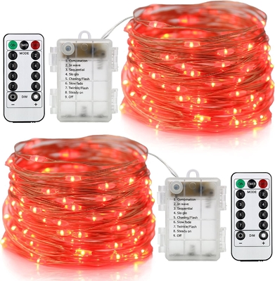 Red LED Fairy String Lights Battery Operated Waterproof  8 Modes Remote Control Timer Halloween Christmas Decor