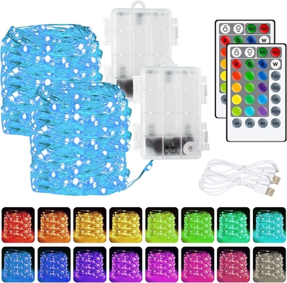 Silver Copper Wire RGB String Lights Color Changing Battery Operated With Remote
