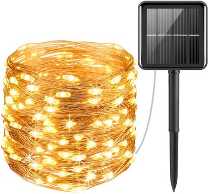 Yellow Solar Powered Copper Wire Lights Garden 1000 MAH 20m Length