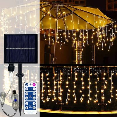 600 LM Waterproof Solar Powered String Lights 5V 500 Warm White Icicle Lights