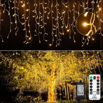 200 Green Wire LED Icicle Lights Warm White USB Powered With Remote Control